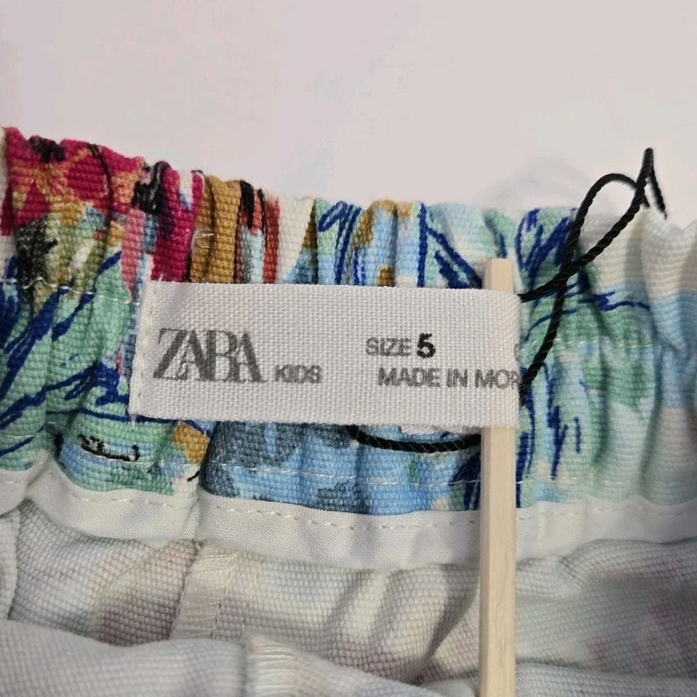 Zara Kids Girls Tropical Print Shorts Size 4 Tie Belt Pull On Pockets‎ Beach